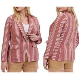 Torrid Lightweight Boyfriend Blazer Womens Plus Size 4 4x Rose Pink Striped New